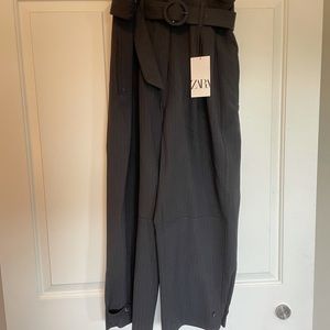 Zara Tags On Black Pin Stripe Trouser with Belt XL
